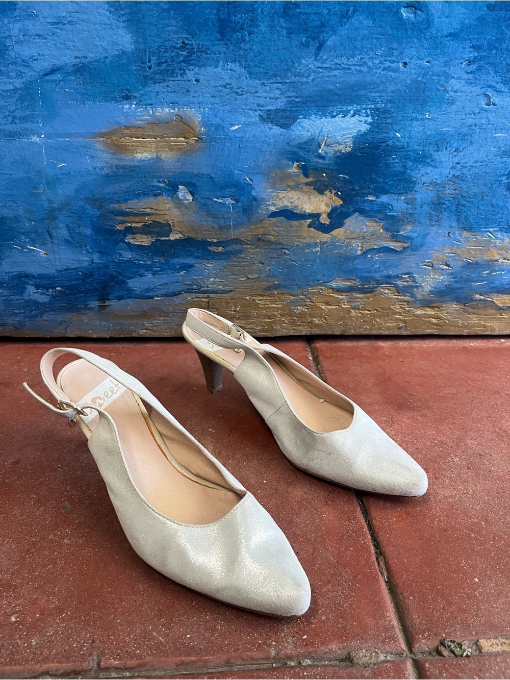 Women's Shimmery Silver Slingback Pointed Heels